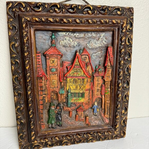 RARE Vintage Painting handmade Molding 3D Old Europe